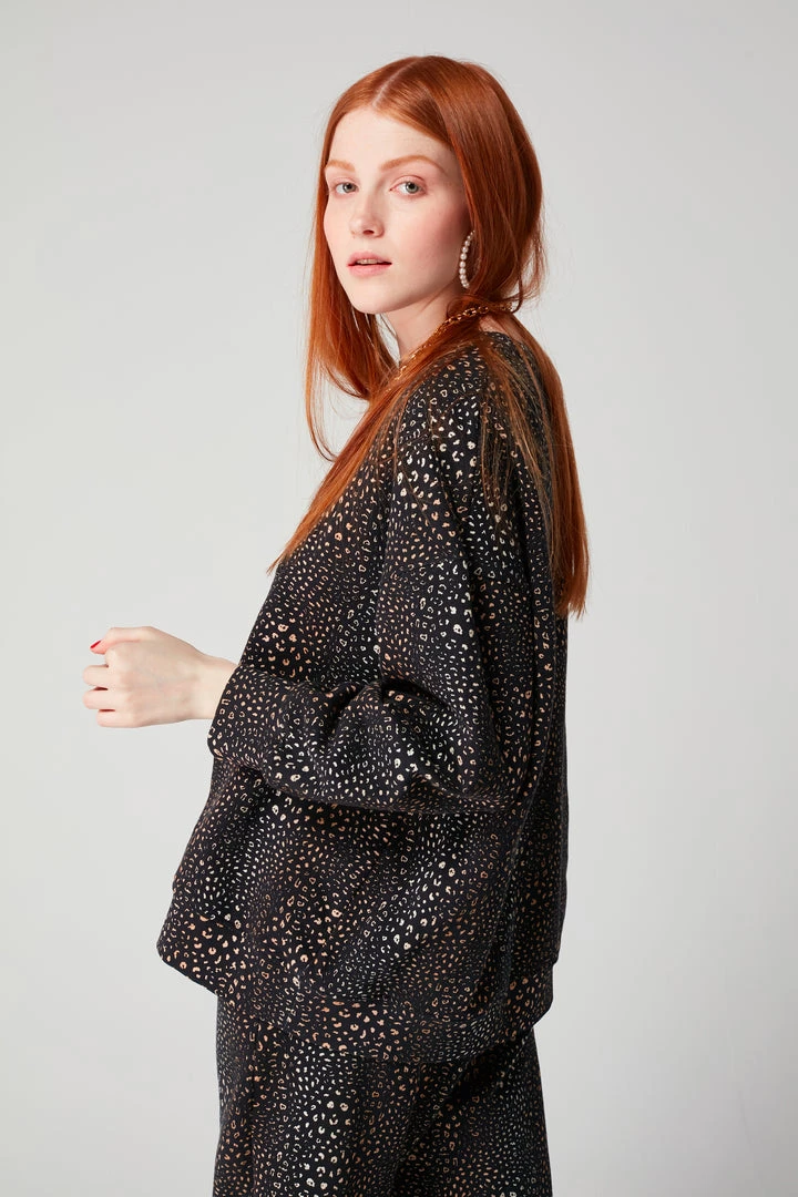 Heimstone Harlem Jumper In Black Leopard Printed Fleece