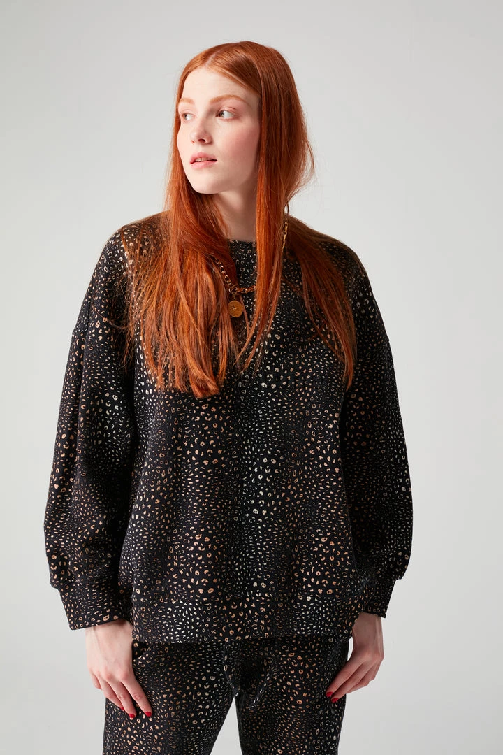 Heimstone Harlem Jumper In Black Leopard Printed Fleece