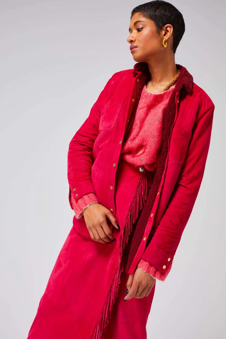 Heimstone Dori Overshirt In Fuschia Suede