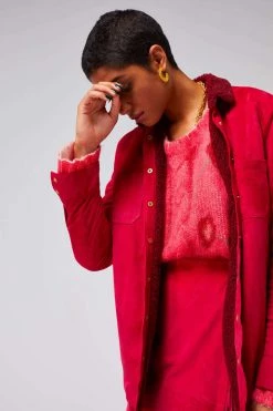 Heimstone Dori Overshirt In Fuschia Suede