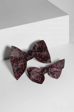 Heimstone Small Hair Clip In Burgundy Leopard Printed Leather Shop Woman