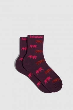 Heimstone Ankle Socks In Burgundy Tiger Print SALES