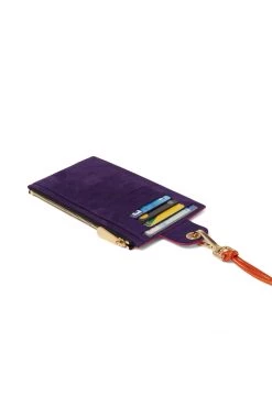 Heimstone The Minis & Maxis The Minis - Large Neck Wallet In Orange & Purple Suede