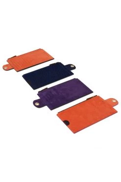 Heimstone The Minis & Maxis The Minis - Large Neck Wallet In Orange & Purple Suede
