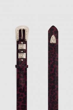 Heimstone Shop Woman Texan Belt In Burgundy Leopard Leather