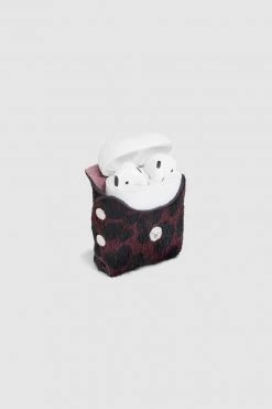 Heimstone Shop Woman Airpods Case In Burgundy Leopard Printed Leather