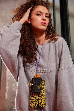 Heimstone The Minis - Large Neck Wallet In Yellow Leopard Printed Leather The Minis & Maxis