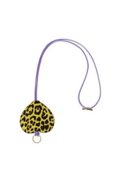 Heimstone The Minis - Long Heart Keychain In Yellow Leopard Printed Leather